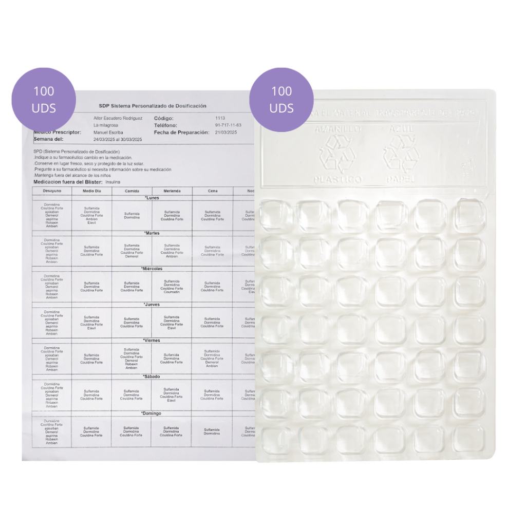 Pack 100 Etiquetas Troqueladas - Pack 100 Blisters SPD